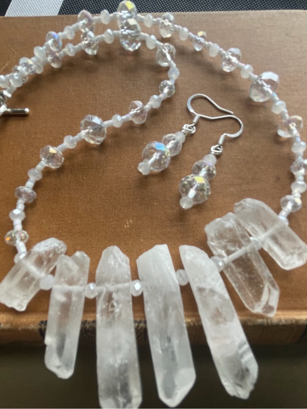Clear Quartz Point Necklace and Earring Set - White Crystal Women’s Jewelry
